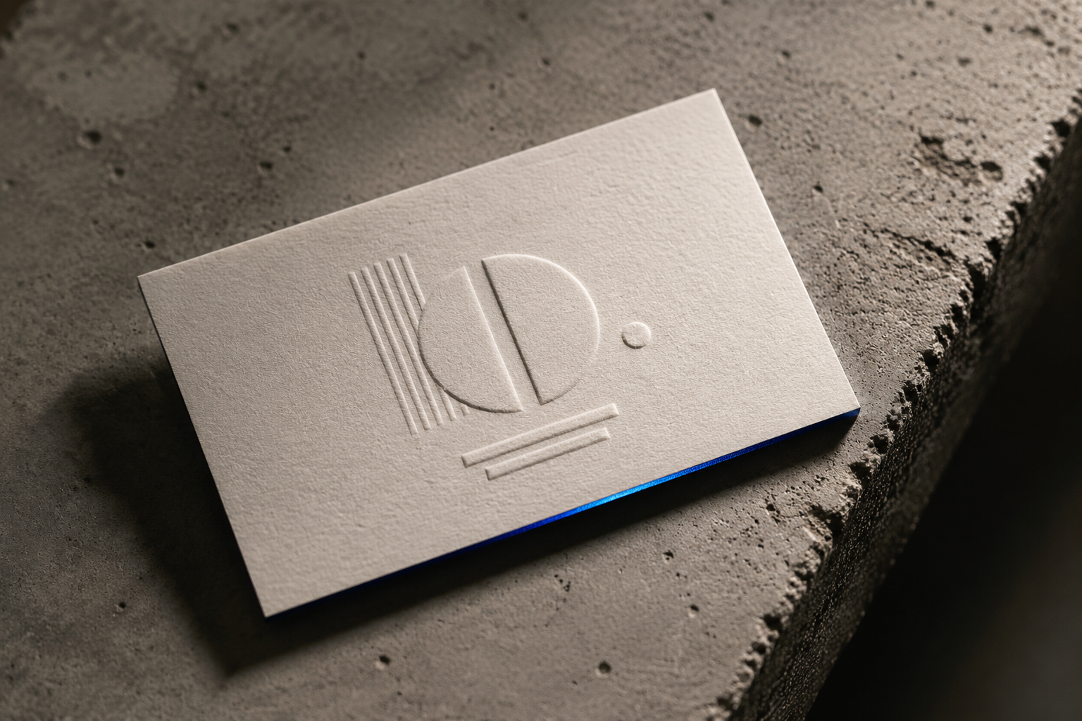 Embossed premium business card on architectural concrete